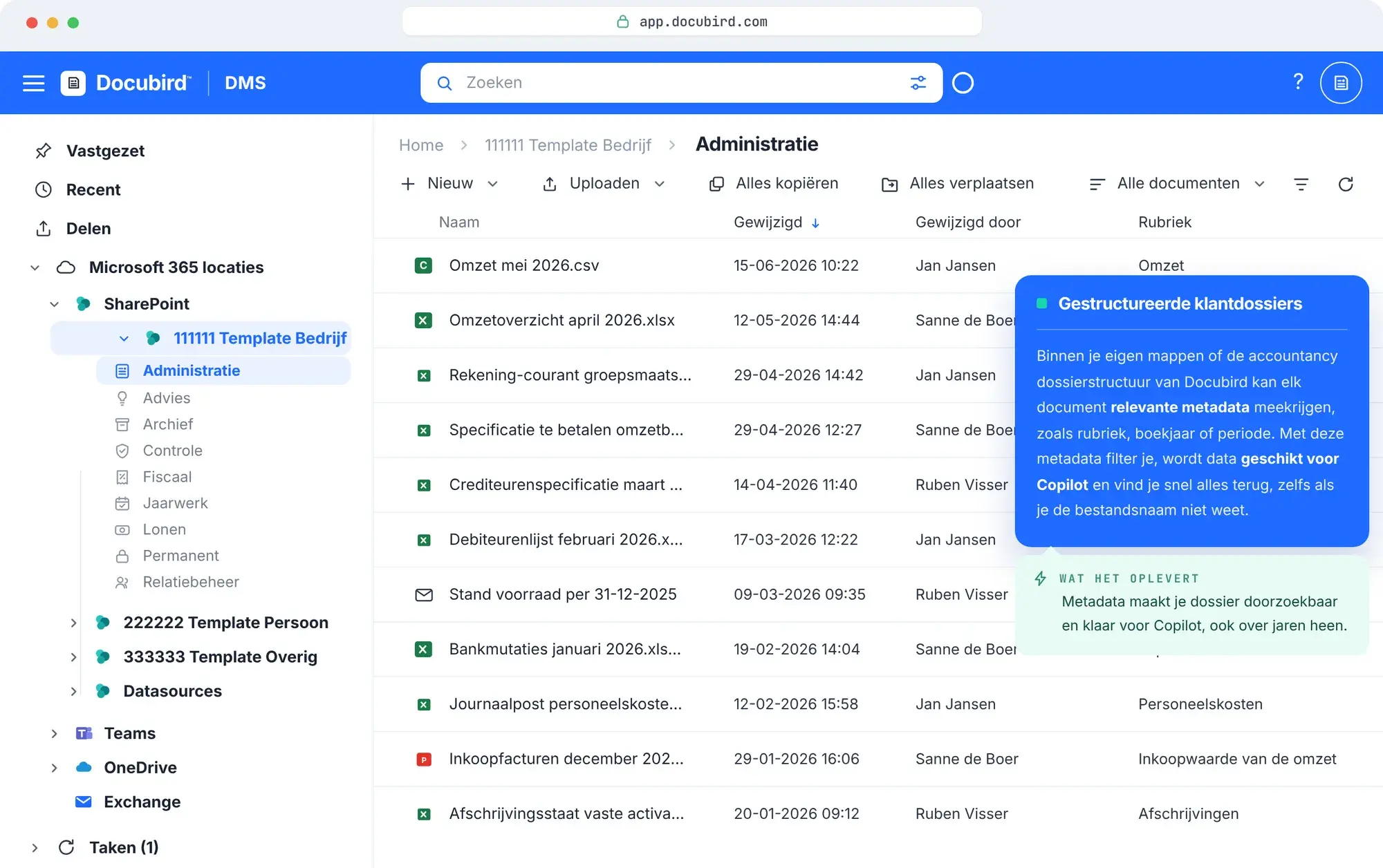 Docubird DMS in de browser: alle Microsoft 365-locaties op één plek